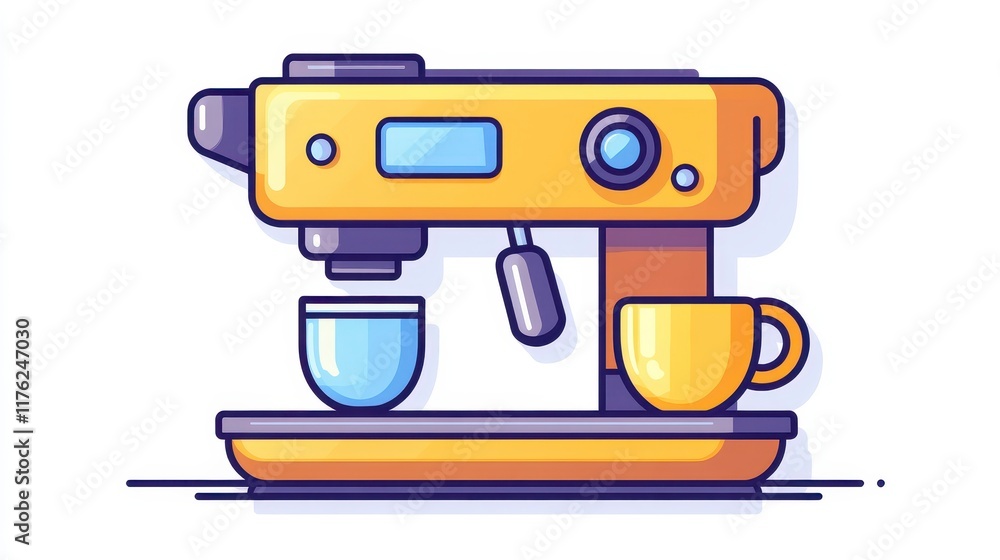 Yellow espresso machine making coffee in a cup. Yellow espresso machine making coffee in a cup.