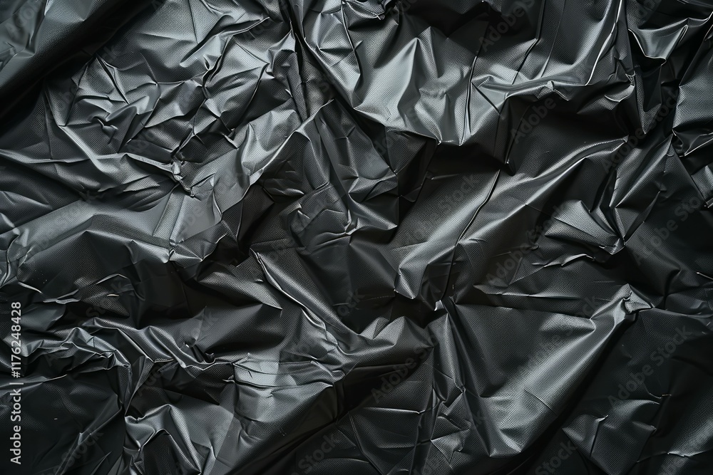 Crumpled sheet of black polythene plastic wrap. Detailed photo textured background Crumpled sheet of black polythene plastic wrap. Detailed photo textured background