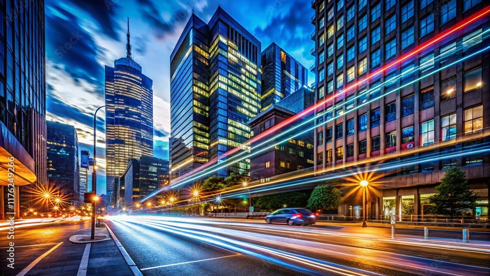 Obraz premium Long Exposure City Lights Streaks - Night Traffic Blur - Urban Dienst