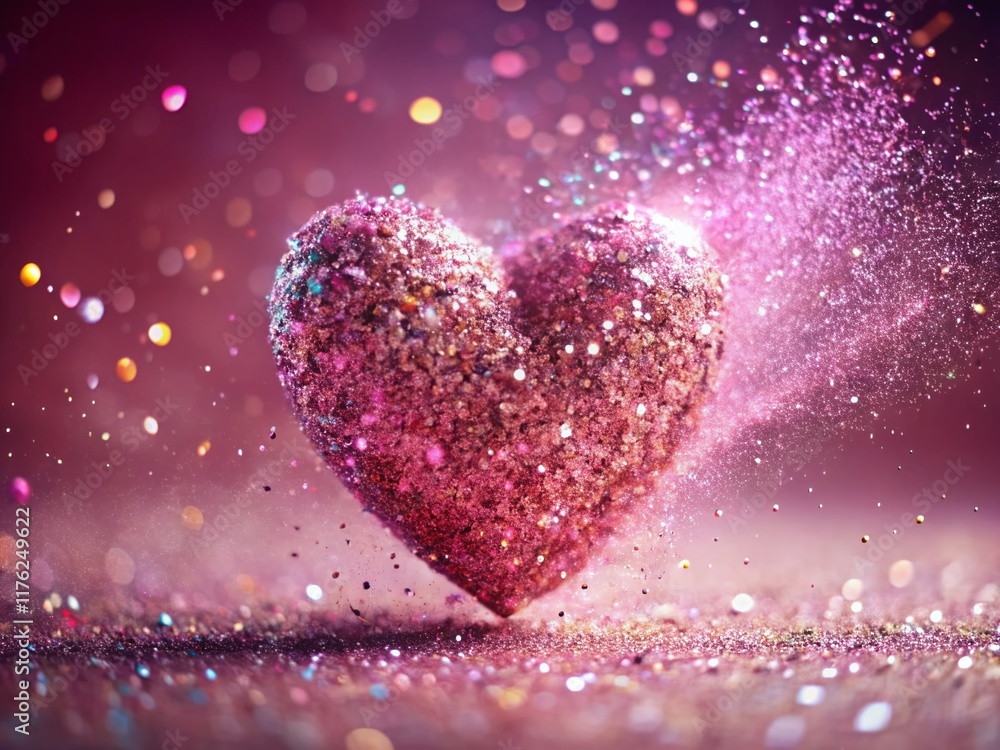 Fototapeta premium Long Exposure Glitter Heart Dissolving: Broken Love, Valentine's Day Concept