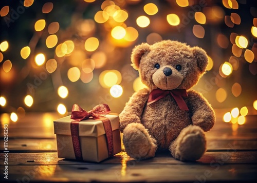 Long Exposure Photo of Teddy Bear Holding Gift Box - Magical Night Scene
