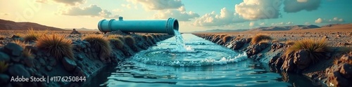 Tube conveying water down to the ground level, water, land, level
