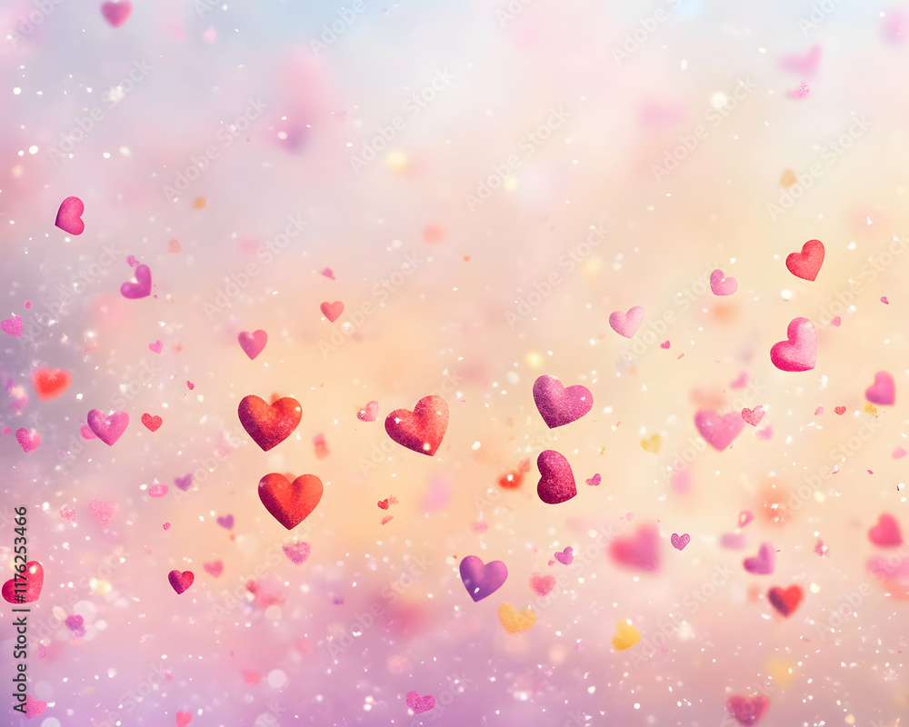 A dreamy background filled with colorful hearts, creating a romantic and whimsical atmosphere. A dreamy background filled with colorful hearts, creating a romantic and whimsical atmosphere.