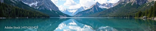 Wallpaper Mural Towering mountains reflected in the calm waters of Moraine Lake, Alberta, peaks, water reflections Torontodigital.ca