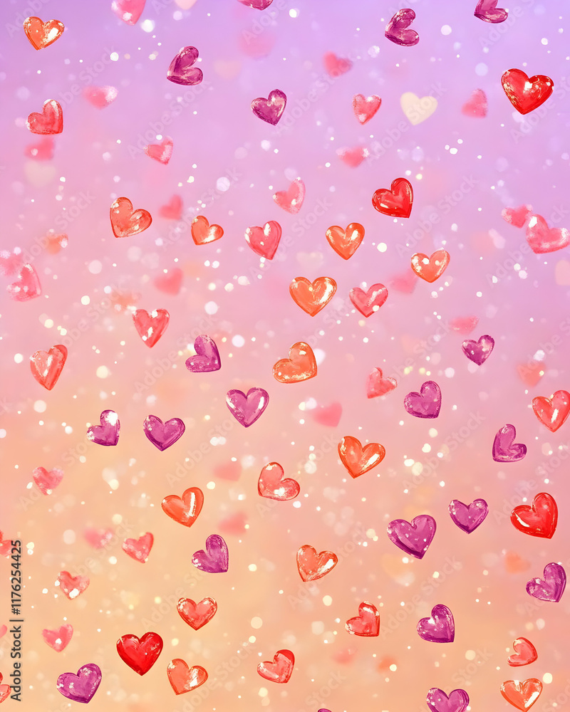 A vibrant background filled with colorful hearts and sparkles, perfect for romantic themes. A vibrant background filled with colorful hearts and sparkles, perfect for romantic themes.
