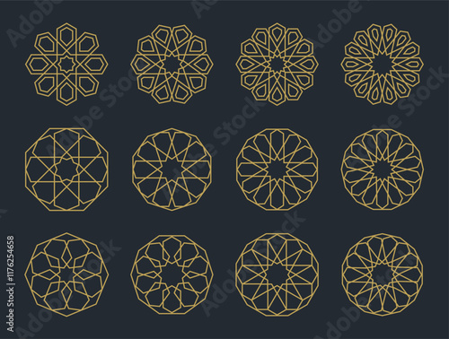 set of geometric islamic ornament collection of arabic circle pattern background