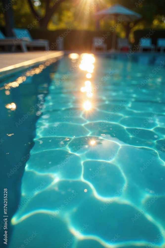 Obraz premium Tiny air pockets shimmer in sunlight on pool surface, bokeh, reflections