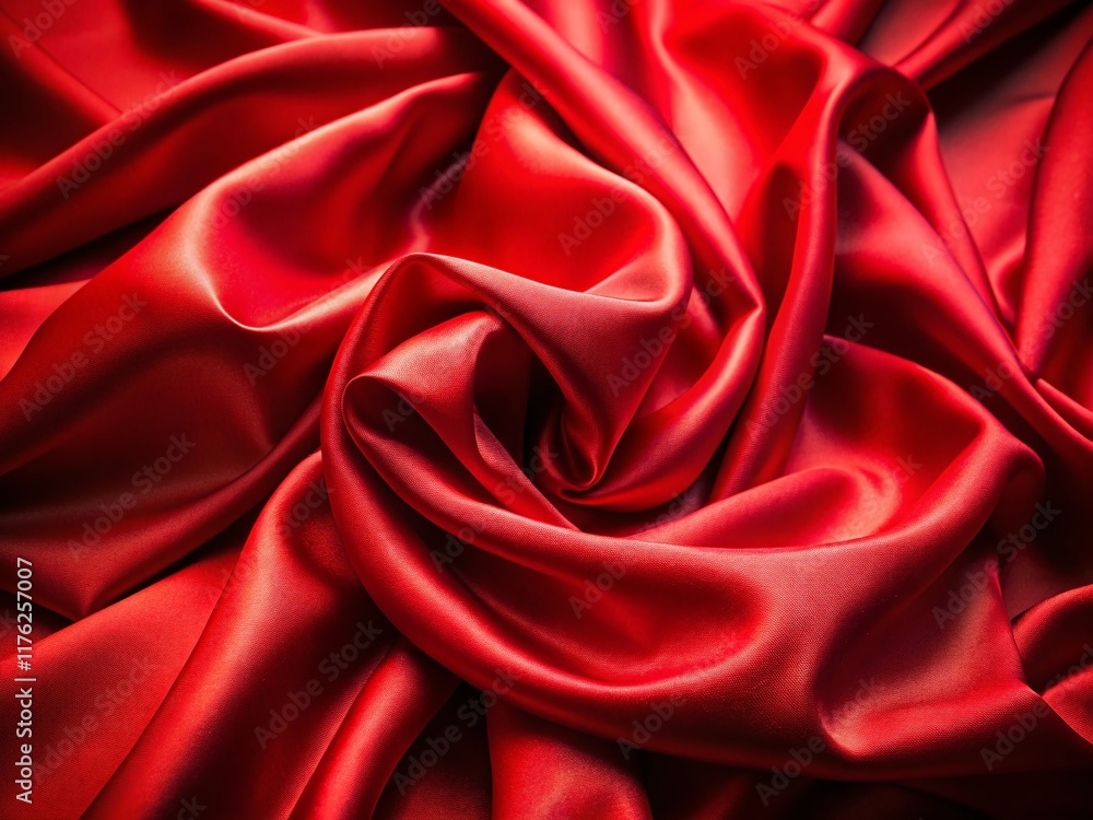 Luxurious Red Satin Fabric Texture Close-Up: Elegant Draped Material Background Luxurious Red Satin Fabric Texture Close-Up: Elegant Draped Material Background