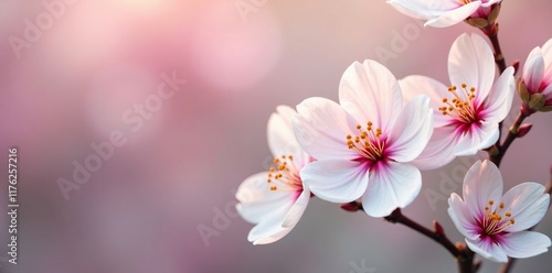 Delicate white flowers with a hint of rosy pink hues, pink, delicate