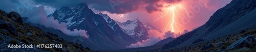 Stormy weather reveals electrified mountain landscape, rocky, weather