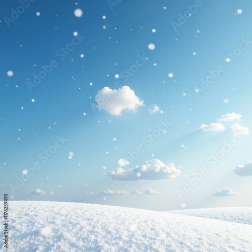 Wallpaper Mural Light snow falls in a clear blue sky with fluffy white clouds, serene, calm, light Torontodigital.ca