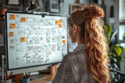 A woman is setting up a whiteboard to map out tasks and goals in her home office Free Download A woman is setting up a whiteboard to map out tasks and goals in her home office - GFXLoad