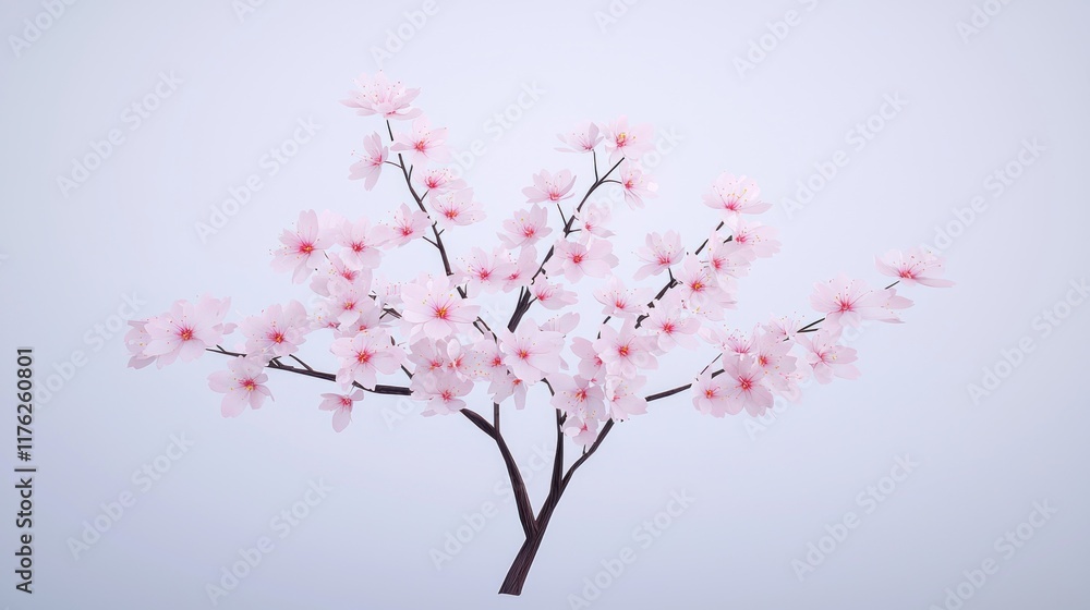 Fototapeta premium A delicate cherry blossom tree with pink flowers and branches.