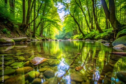 Serene Forest Stream: Tiny Pool Reflecting Tranquil Nature