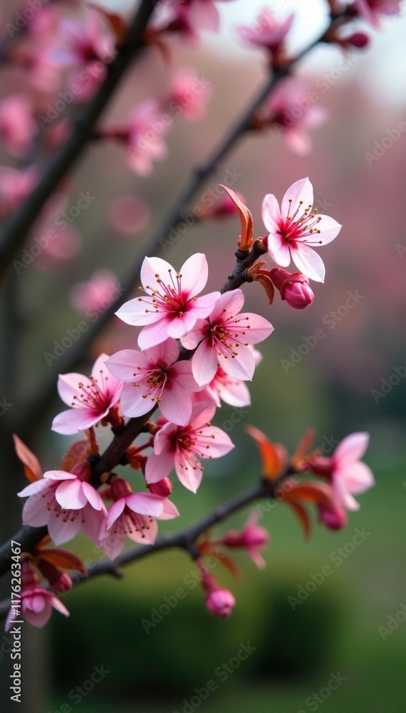 Osmanthus flowers in shades of pink and white start to bloom on the limbs of a dormant tree as autumn gives way to winter, leaves, garden, fall Osmanthus flowers in shades of pink and white start to bloom on the limbs of a dormant tree as autumn gives way to winter, leaves, garden, fall