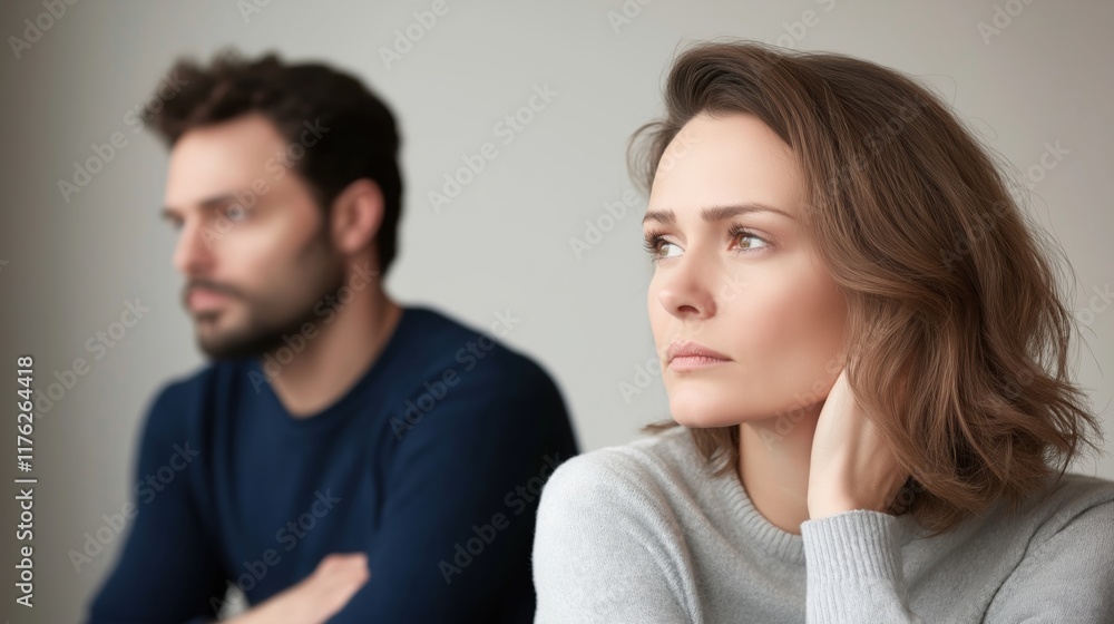 Couple in deep reflection during a moment of silence in a minimalist indoor space.