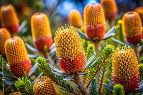 Stunning Banksia Flower Bush in Full Bloom - Vibrant Australian Native Flora photo