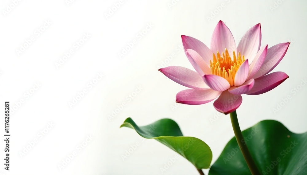 Water lily leaves and stem on white background, aquatic, tropical, nature Water lily leaves and stem on white background, aquatic, tropical, nature