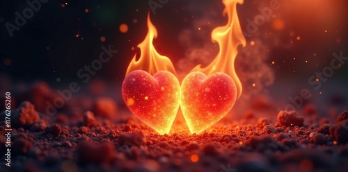 Twin flames burning with a soft ethereal light, gentle, fire, soft