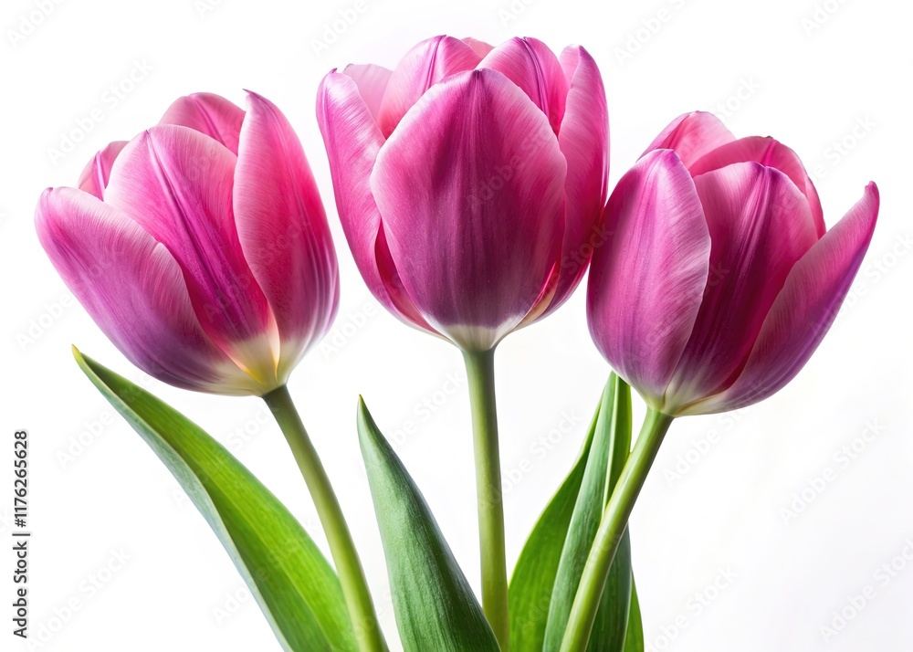 Three Pink Tulips on Transparent Background - Spring Floral Design Element Three Pink Tulips on Transparent Background - Spring Floral Design Element
