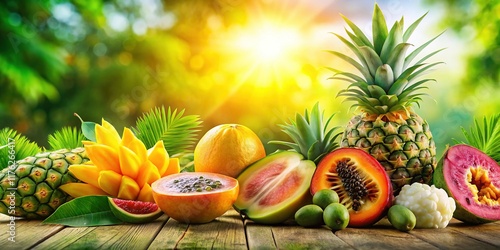 Vibrant Double Exposure: Tropical Fruits Fusion