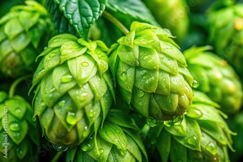 Vibrant Green Hops Macro Photography: Close-up Detail of Fresh Hop Cones