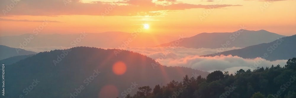 Obraz premium Softly glowing clouds amidst misty morning landscape, clouds, brown,
