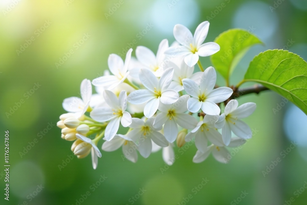 Branch of pure white lilac flowers swaying gently in the spring breeze, colorful, garden Branch of pure white lilac flowers swaying gently in the spring breeze, colorful, garden