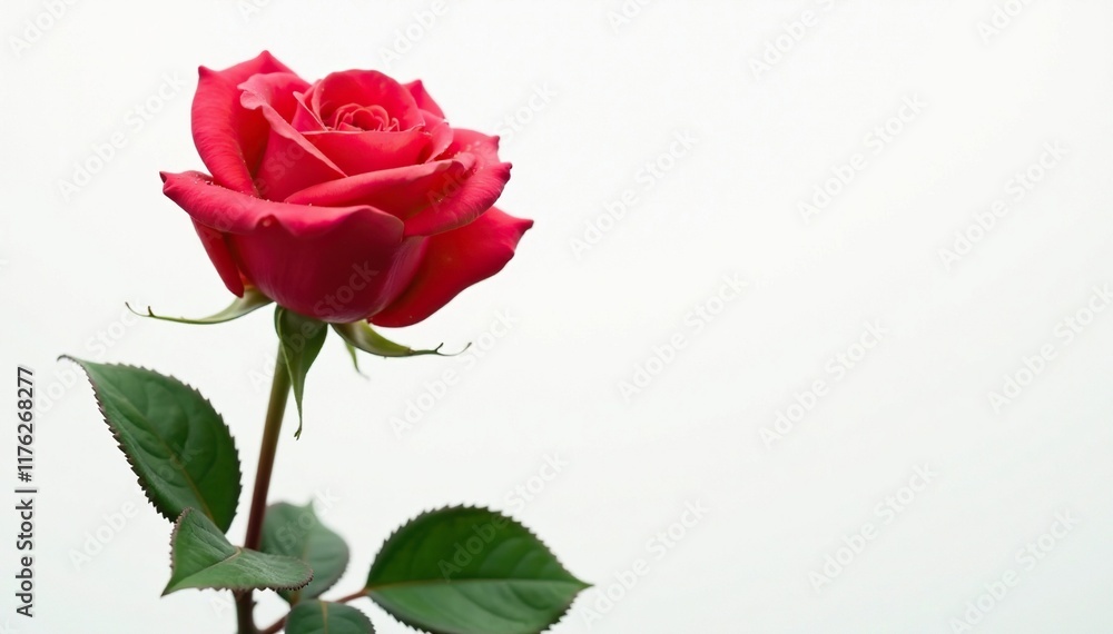 Single rose isolated on white background with subtle water droplets, wet, floral, isolation Single rose isolated on white background with subtle water droplets, wet, floral, isolation