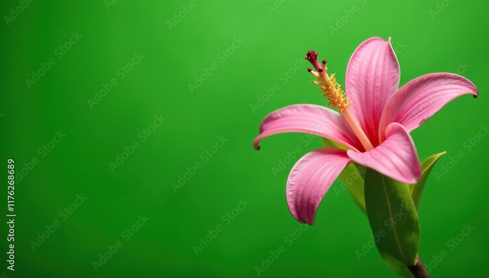 Naklejka premium Pink banana blossom with large leaves and stems against a green background, botanical, green