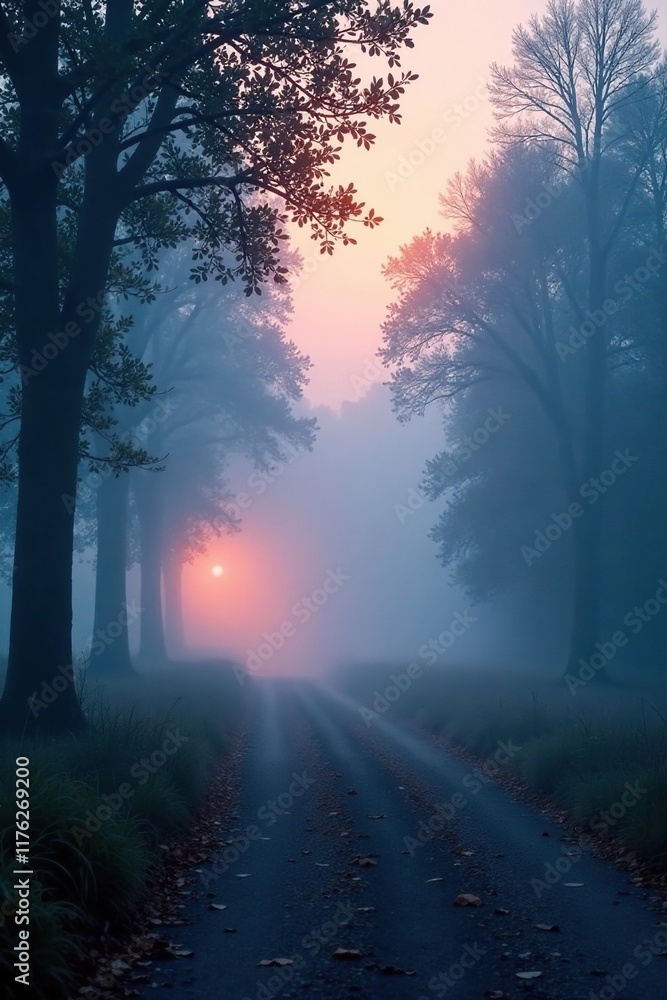 Obraz premium Softly glowing mist at dawn with gentle shadows, soft glow, blue