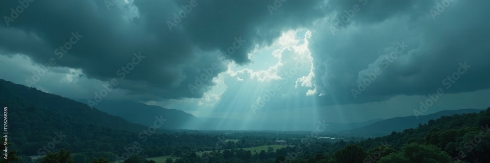 Foreboding clouds shroud the landscape in a deep shade of grey, ominous, foreboding Foreboding clouds shroud the landscape in a deep shade of grey, ominous, foreboding