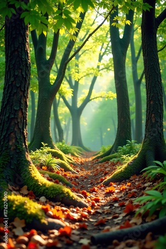 Wallpaper Mural Forest floor with fallen leaves and tree trunks, wildlife habitat, wood, nature Torontodigital.ca