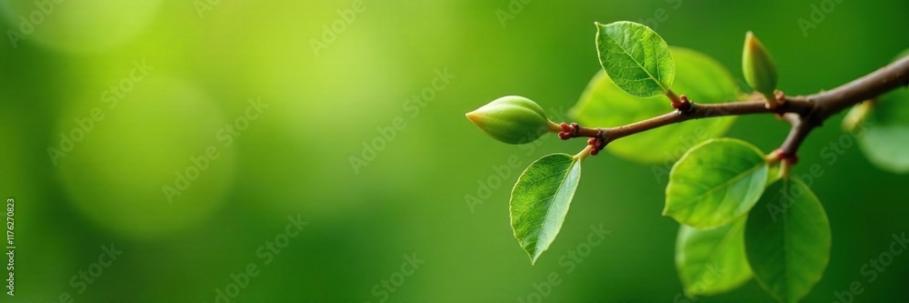 Fresh willow branch with open buds and green leaves, foliage, open buds, branches Fresh willow branch with open buds and green leaves, foliage, open buds, branches