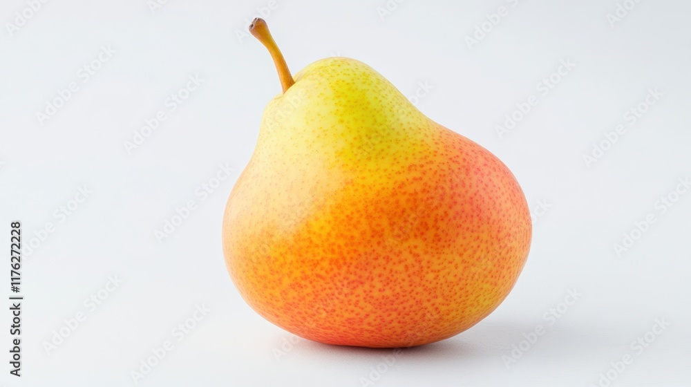 A ripe pear with a smooth, colorful skin on a white background. A ripe pear with a smooth, colorful skin on a white background.