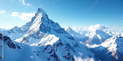 Wallpaper Mural Snowy mountain peak reaches towards blue sky with wispy clouds, natural, mountains, clouds Torontodigital.ca