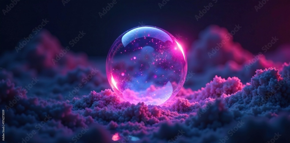 Obraz premium Glowing translucent bubble in a dark environment, glow, bubble