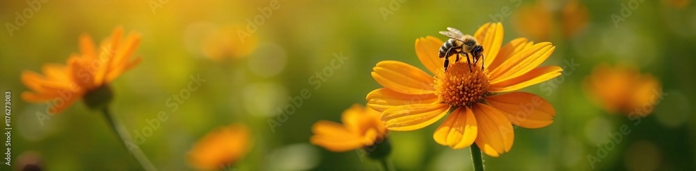 Orange and yellow flower in full bloom with bees, nature, blossoms Orange and yellow flower in full bloom with bees, nature, blossoms