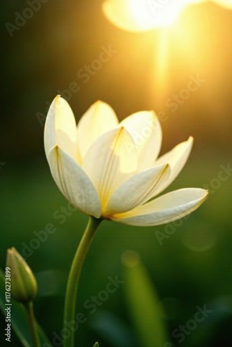 Delicate white petals unfold in sunlight's warm glow, bloom, sun