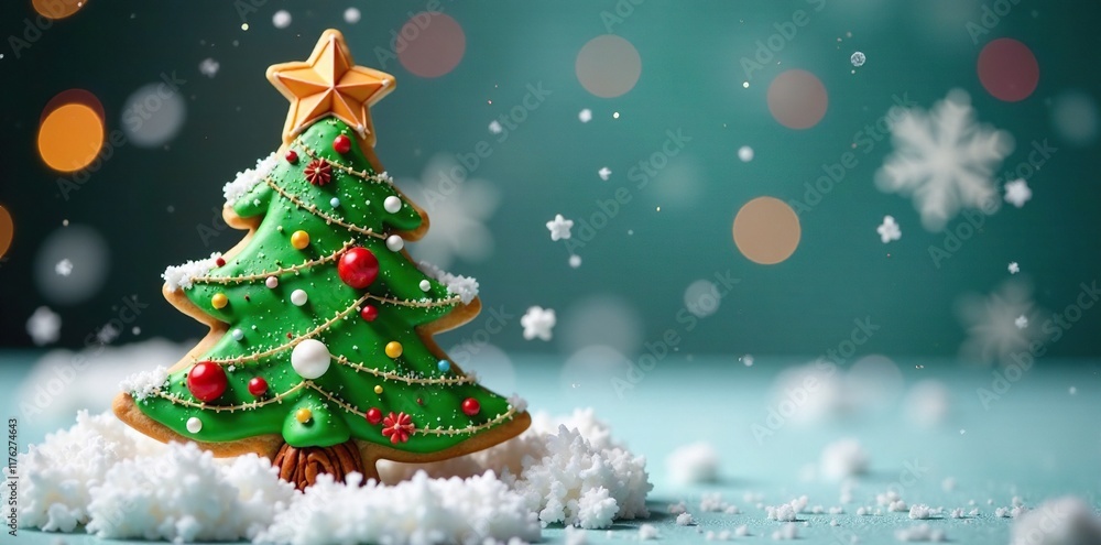 Obraz premium Sugar cookie tree adorned with royal icing decorations, Christmas, snowflake, winter wonderland
