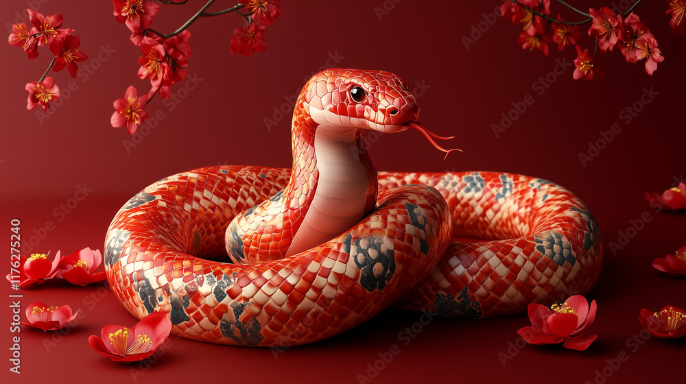 Obraz premium Welcome the Year of the Snake 2025 this Chinese New Year with glowing lanterns, symbols of wisdom, prosperity, and new beginnings. Let the snake’s energy guide you to success, wealth, and happiness. 