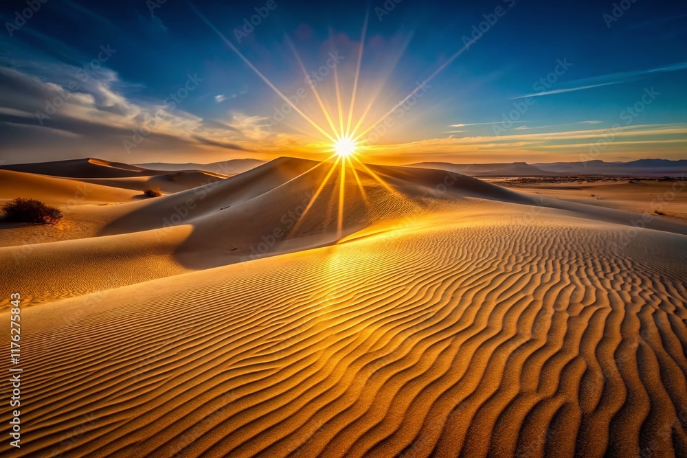 Naklejka premium Minimalist Desert Sunrise: Golden Hour Landscape Photography