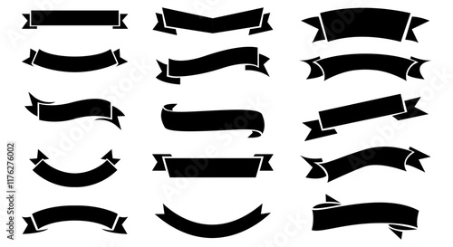 Black ribbon banners set. Vector illustration for advertising luxury style. vector