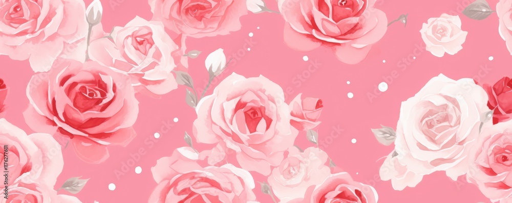 Collection of Red and White Roses background, Watercolor, Seamless Pattern with floral decoration for celebration and romance, Valentine's theme Collection of Red and White Roses background, Watercolor, Seamless Pattern with floral decoration for celebration and romance, Valentine's theme