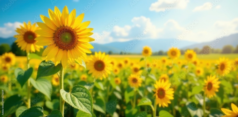 Sunflowers stand tall in a vast Asian field on a bright sunny day, nature, Asia Sunflowers stand tall in a vast Asian field on a bright sunny day, nature, Asia