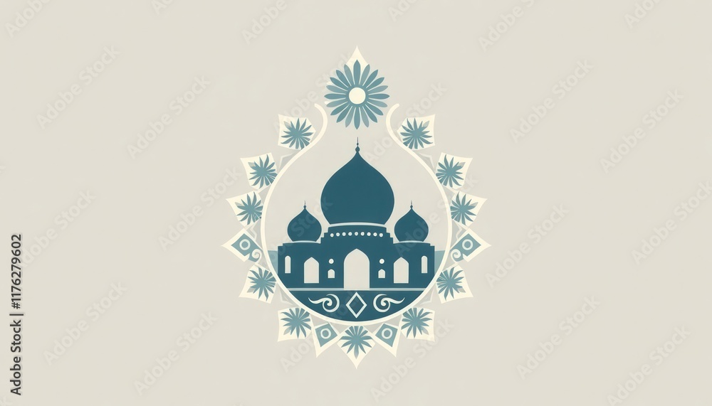 Fototapeta premium Abstract mosque monogram featuring starburst patterns and arabesque motifs.
