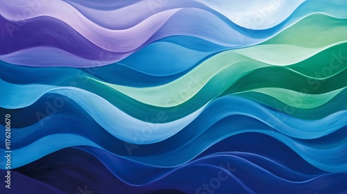 Wallpaper Mural Abstract Wave Pattern in Vibrant Blues and Greens, Representing Flowing Water and Fluid Motion with Soft Curves and Layered Textures for Art and Design Use Torontodigital.ca