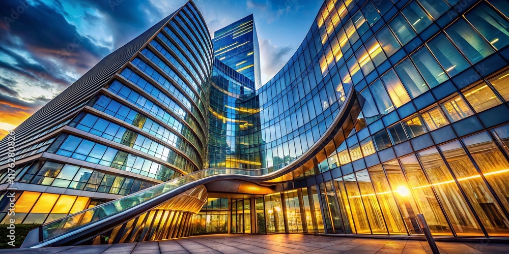 Fototapeta premium Modern Architecture, Upward Curve, Business Success, Growth, Building Exterior