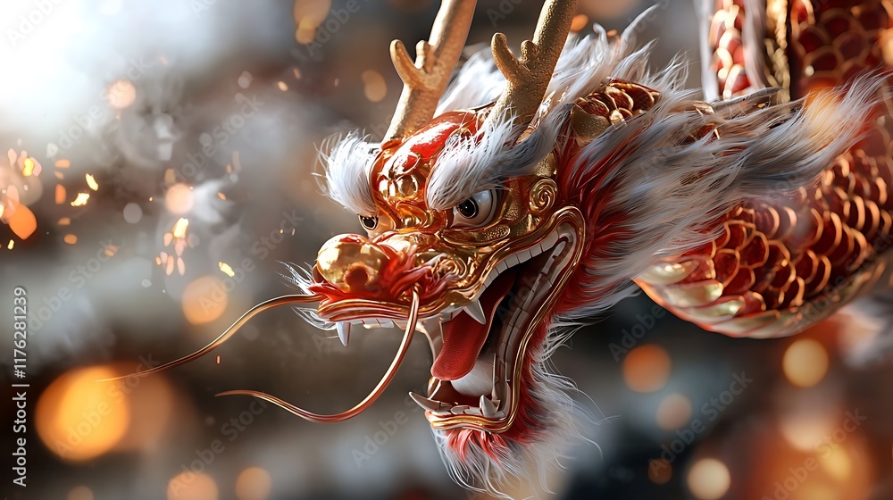 Energetic and Vibrant Dragon Dancers Performing Traditional Ceremonial Movements at a Glowing and Ornate Cultural Festival Energetic and Vibrant Dragon Dancers Performing Traditional Ceremonial Movements at a Glowing and Ornate Cultural Festival