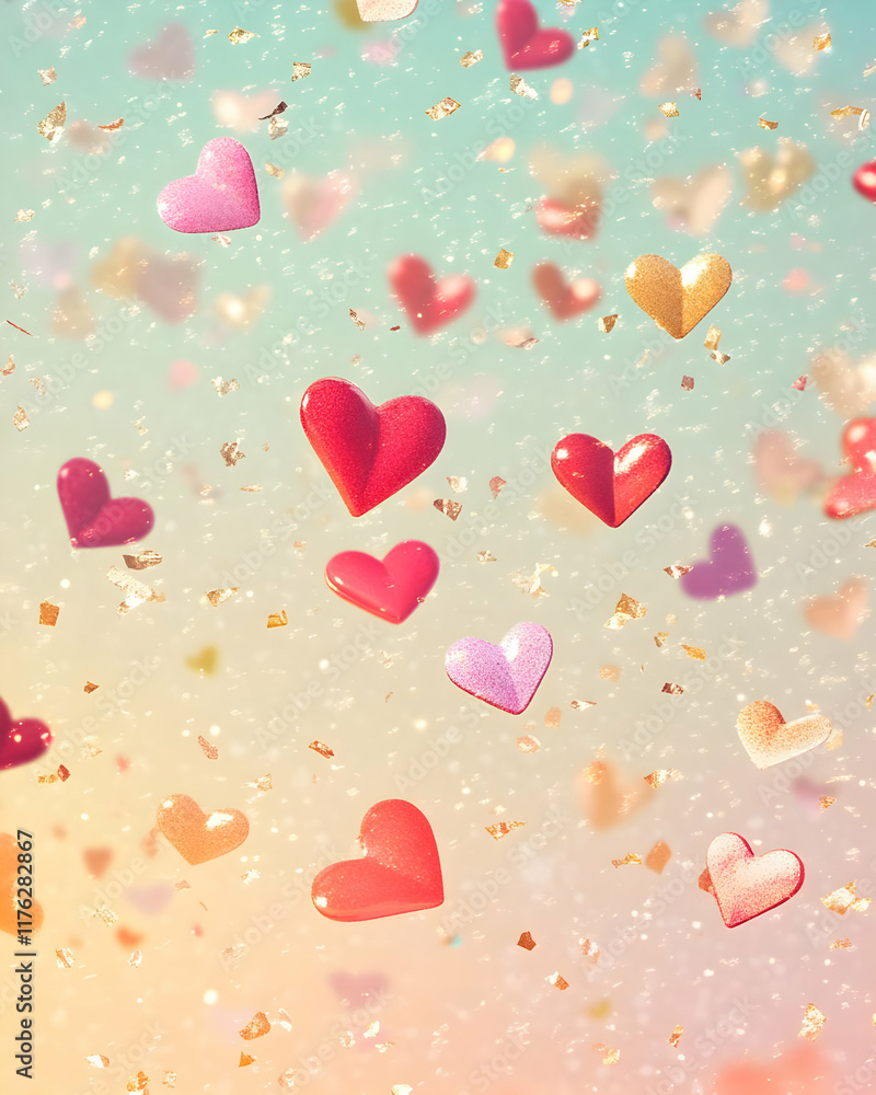 A colorful array of floating hearts against a dreamy background, evoking love and joy. A colorful array of floating hearts against a dreamy background, evoking love and joy.
